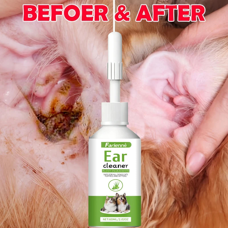 Natural Herbal Pet Ear Wash — Gentle 60ml Cleaning Fluid for Dogs & Cats