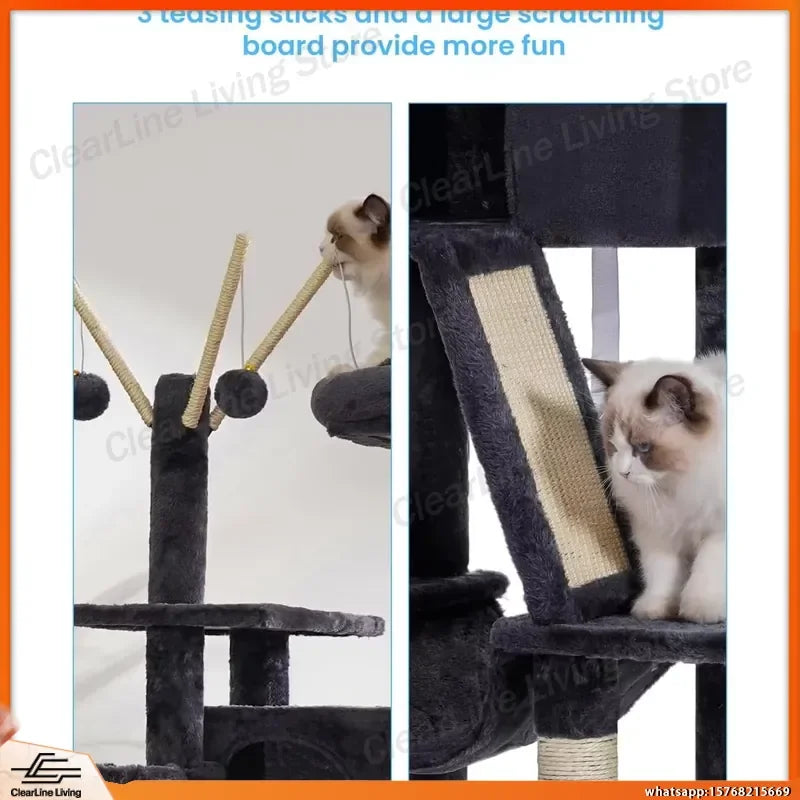 53in Cat Tree with Condo, Hammock & Scratching Post
