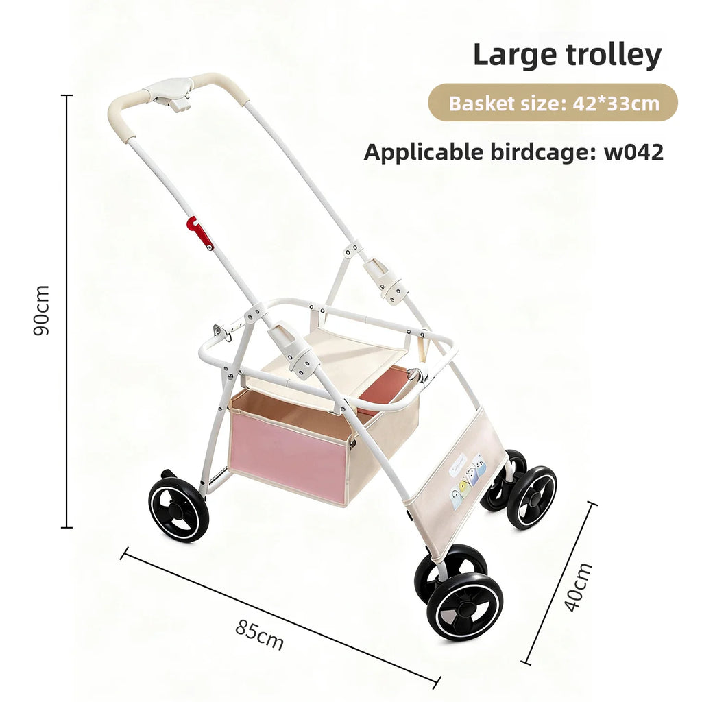 Foldable Lightweight Pet Stroller with Storage Space for Parrots, Dogs & Cats — Portable Outdoor Cart