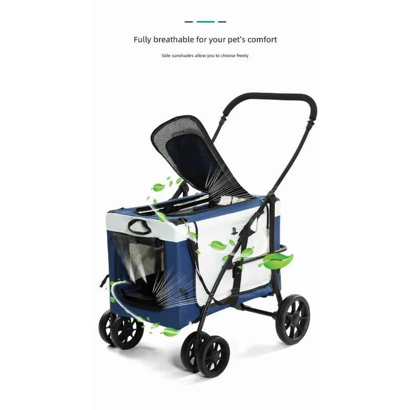 Large-Space Portable Foldable Pet Stroller with Detachable Design for Multiple Pets — Dog & Cat Carriage