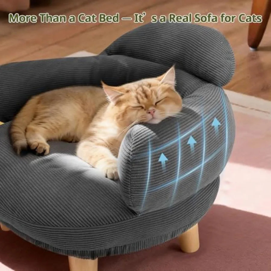 Cat Sofa Bed with Removable Velvet Cover & Pine Wood Legs