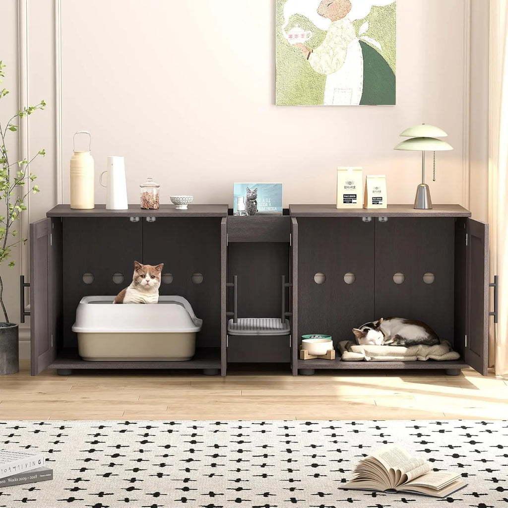 3-in-1 Wooden Cat Litter Box Cabinet with Scratching Pad