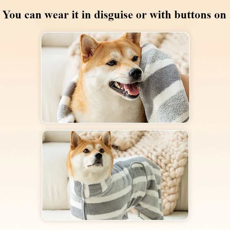 Coral Fleece Pet Bathrobe — Super Absorbent Wrap for Medium & Large Dogs