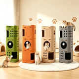 Multi-Layer Cylindrical Cat Castle with Play Holes
