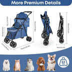 Lightweight Folding Double Pet Stroller for 2 Dogs or Cats with 4 Lockable Wheels