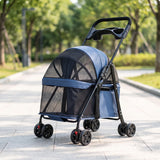 Pet Stroller with Breathable Mesh Canopy Collapsible Pet Stroller with Canopy Carrier 4-Wheel Safe for Small Dogs, Daily Walks