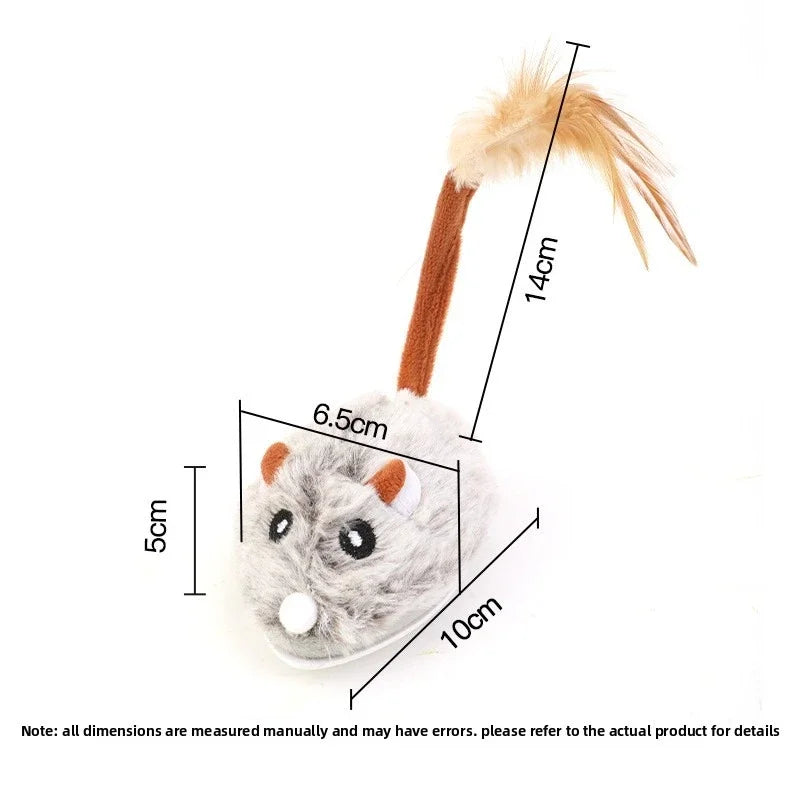 Realistic Plush Mouse Cat Toy — Wagging Tail Prey Toy for Indoor Play