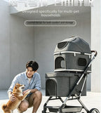 Double-Layer Foldable Lightweight Pet Stroller for Dogs & Cats — Portable Outdoor Travel Carriage