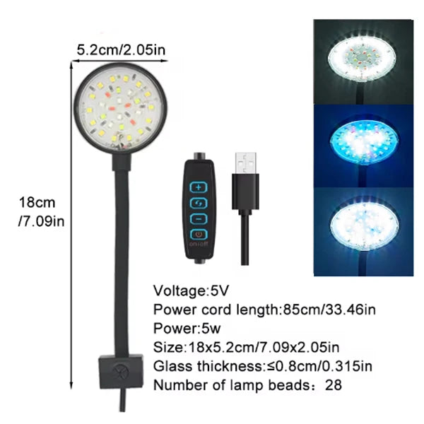 USB LED Aquarium Clip Lamp (5V, 5W/7W, Flexible Neck, Fish Tank Light)