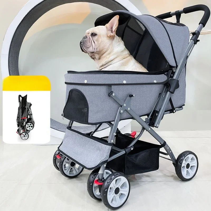 Lightweight Foldable Pet Stroller for Medium Dogs with Detachable Basket — Outdoor Travel Cart