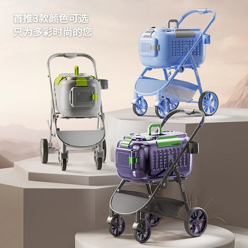 Bello Plastic Basket Pet Stroller for Dogs, Cats & Rabbits — Lightweight Open-Top Travel Cart