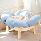 Elevated Wooden Cat Bed with Cushion for Cats & Small Dogs