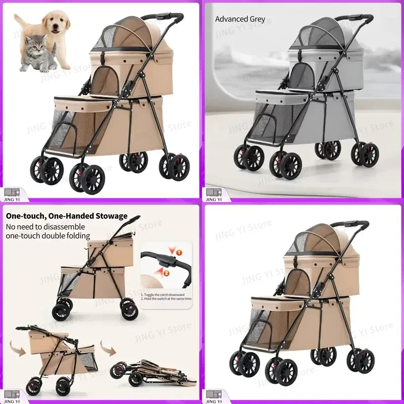 Foldable Lightweight Pet Stroller for Cats & Small Dogs with Safety Belt — Portable Outdoor Carrier