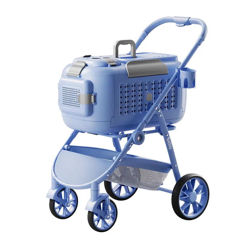 Bello Plastic Basket Pet Stroller for Dogs, Cats & Rabbits — Lightweight Open-Top Travel Cart