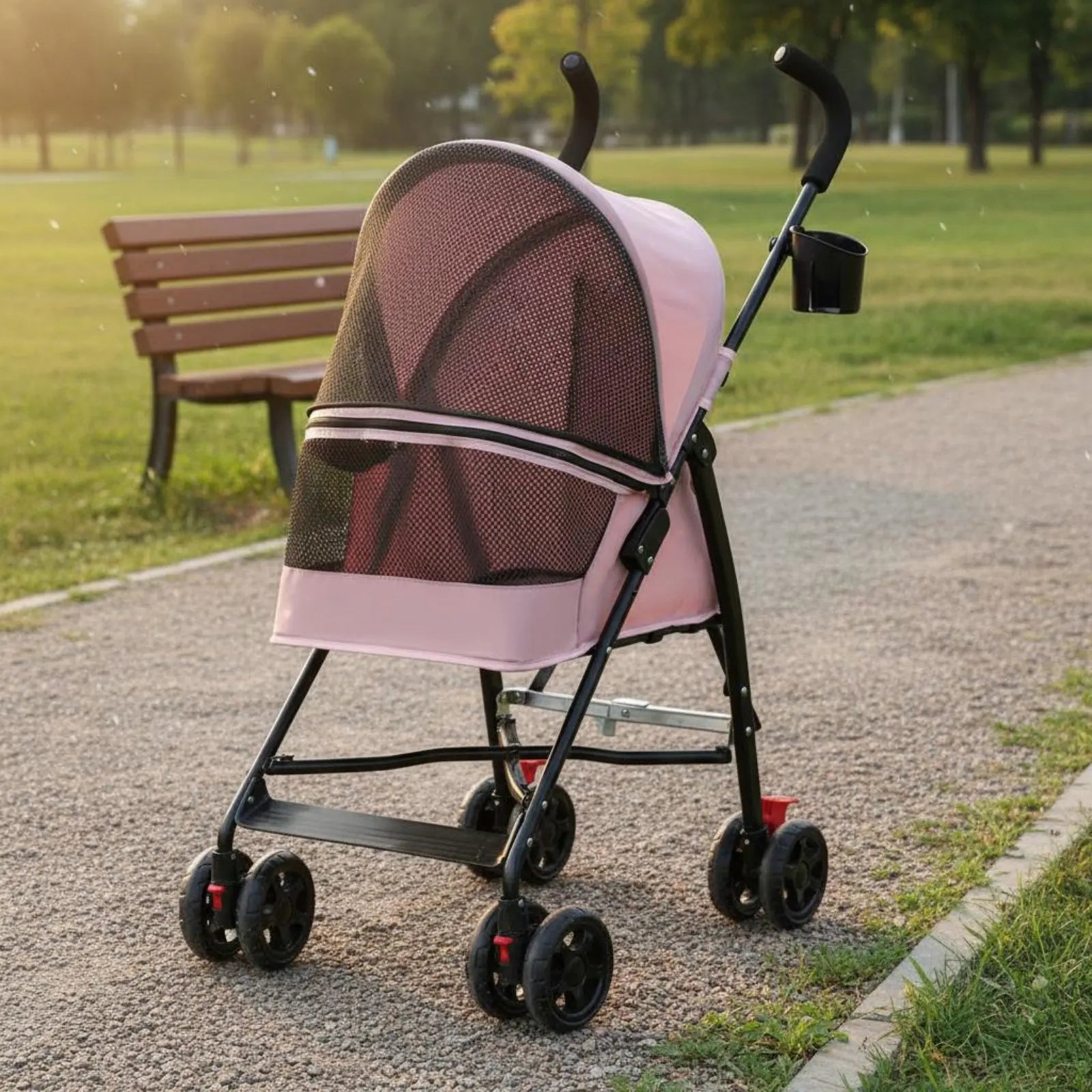 Foldable Ventilated Pet Stroller with Large Viewing Window & Lockable Wheels for Dogs