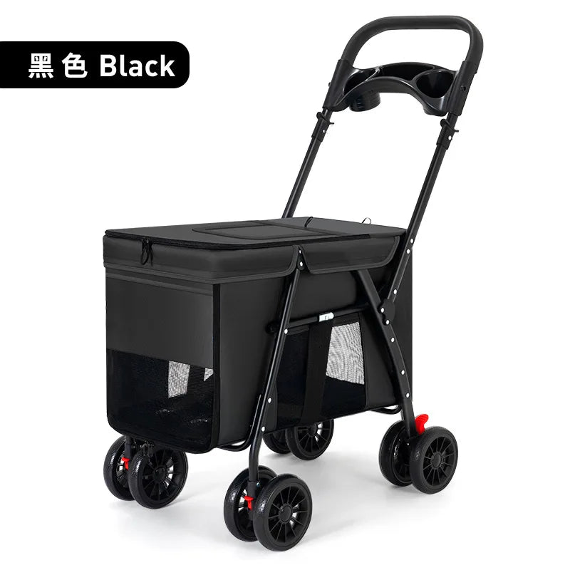 All-Terrain Pet Stroller Pram for 2 Small Dogs & Cats Up to 30 lbs — Foldable with Storage Basket & Cup Holder