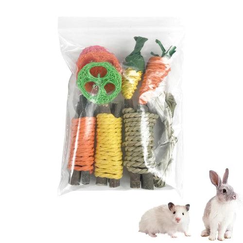 9-Piece Chew Toy Set — Hanging Wood Toys for Rabbits & Hamsters