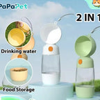 2-in-1 Pet Water Bottle with Food Container (Transparent, Easy Clean)