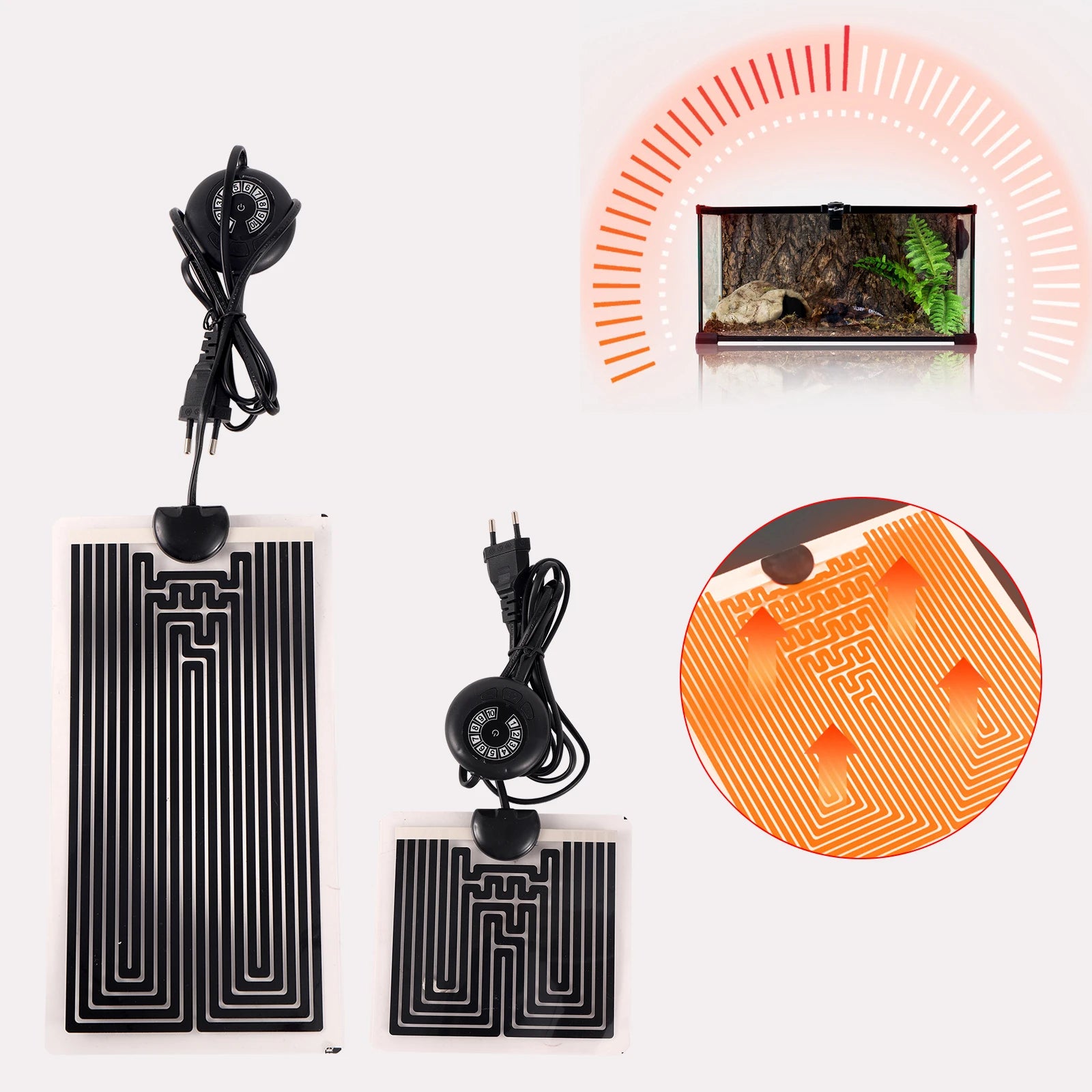 Adjustable Graphene Reptile Heat Mat — 10-Level Thermostat, 5W–45W