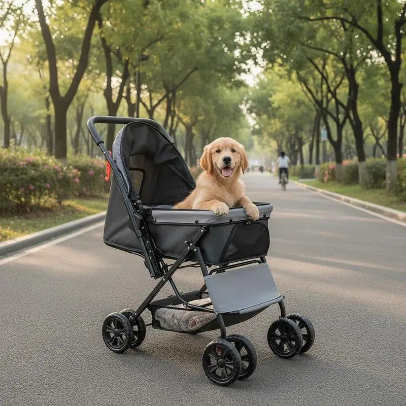 4-Wheel Pet Travel Carriage with Reversible Handle & Mesh Windows — 44 lb Capacity