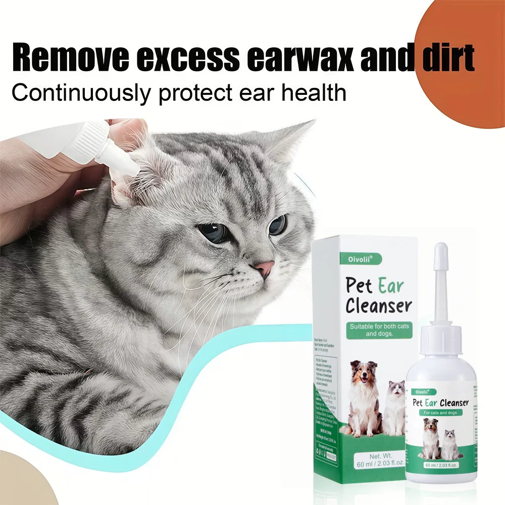 Ultra-Soft Tip Ear Wash Cleaner for Dogs & Cats — Gentle Wax Remover, 60ml