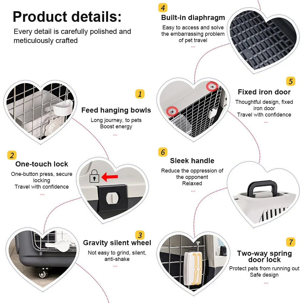 Airline-Friendly Dog Carrier Crate 33" (Hard Plastic, Large Pets)