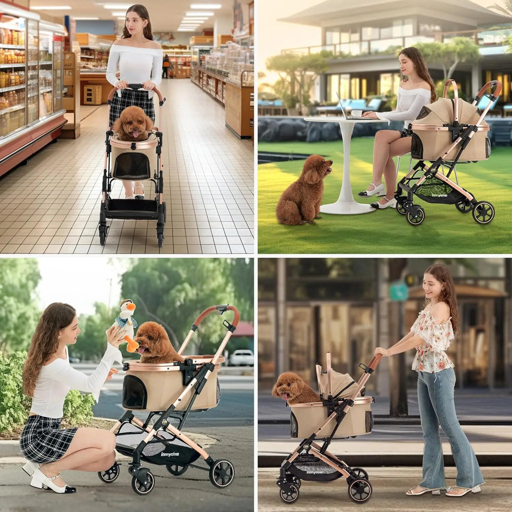 3-in-1 Aluminum Alloy Pet Stroller with Dual No-Zip Entry, Detachable Carrier & Pet Pad — Foldable