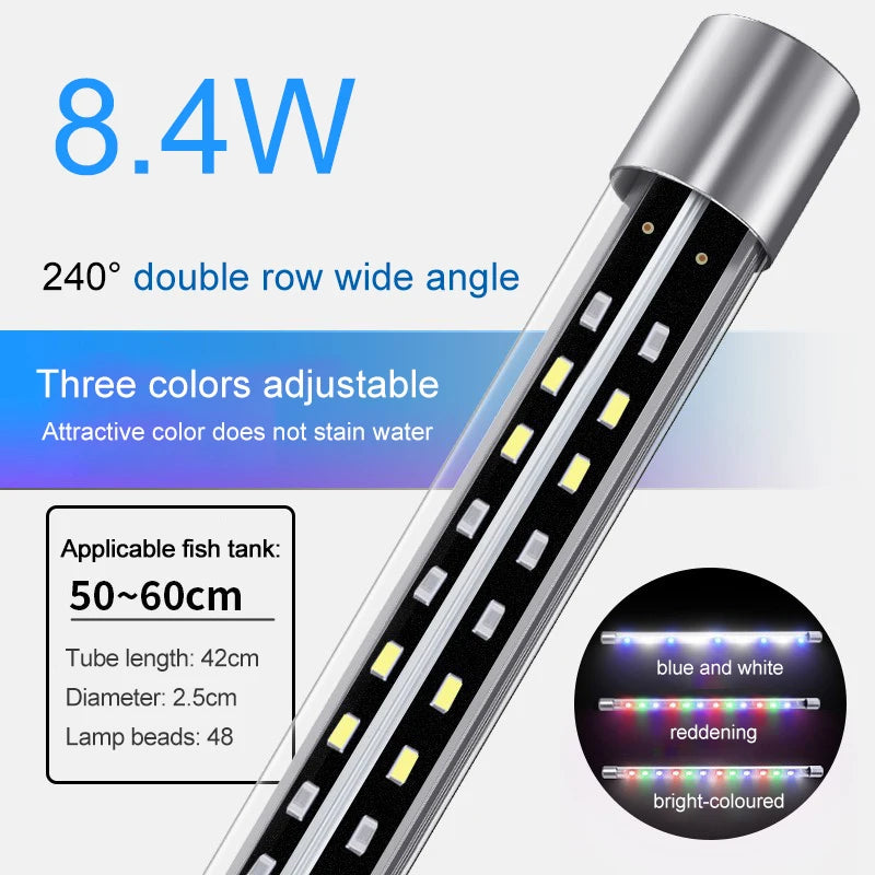 Waterproof RGB Aquarium LED Light (Wide Angle, Plant Grow, 27–57cm)