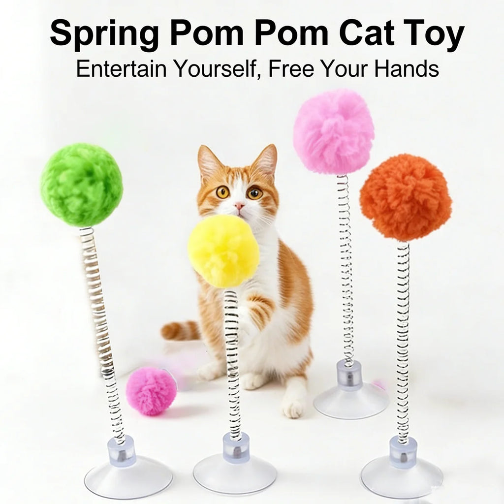 Suction Cup Fur Ball Spring Toy — Hands-Free Bouncing Cat Toy