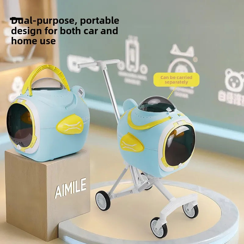 Aluminum Alloy Space Capsule Pet Stroller — Hands-Free Dual-Purpose Travel Cart for Dogs & Cats