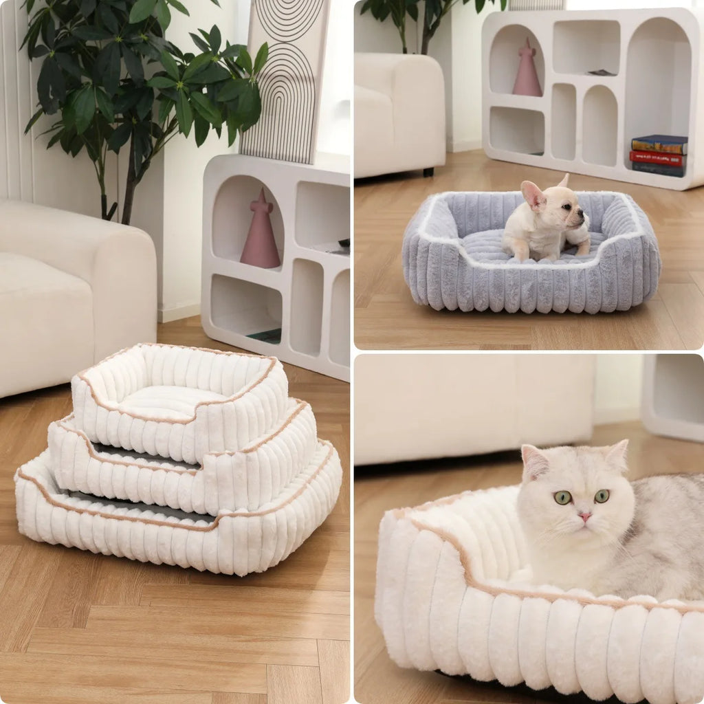 Plush Faux Fur Square Pet Bed, All-Season