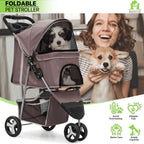 Magshion Foldable 3-Wheel Pet Jogger Stroller with Storage Basket & Cup Holder