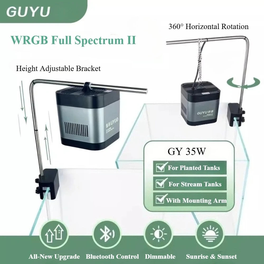 GUYU WRGB Full Spectrum Aquarium LED Lamp (25/35/65W, Clip-On, Plant & Fish)