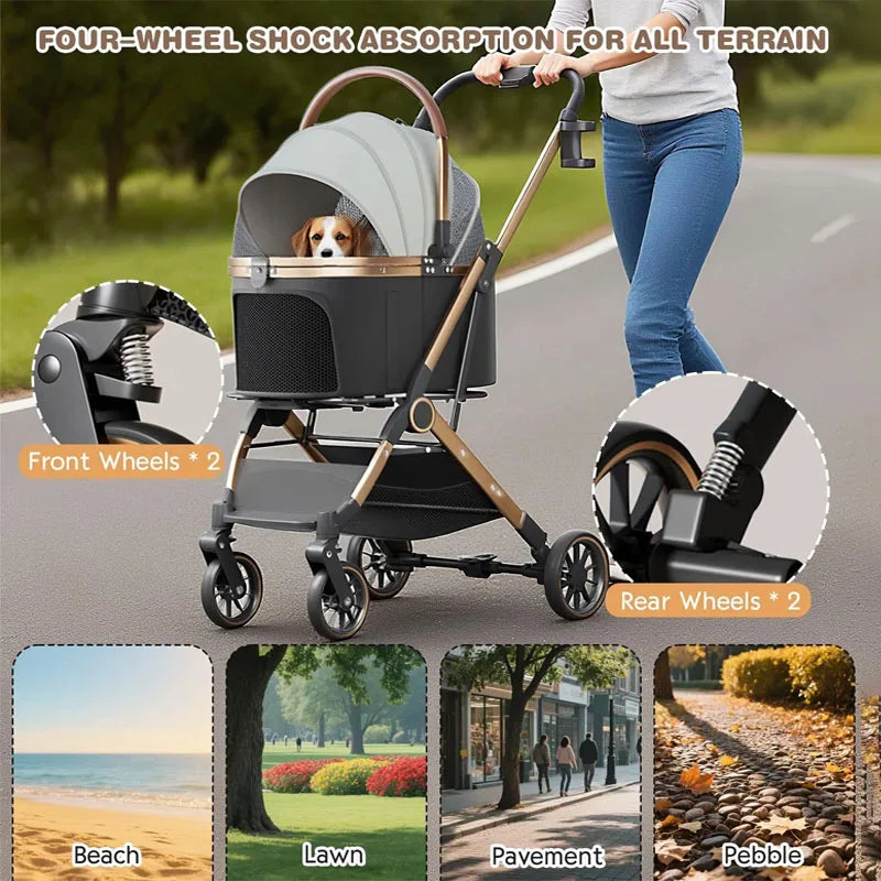 3-in-1 Foldable Pet Stroller with Separable Basket Carrier for Dogs & Cats up to 45 lbs
