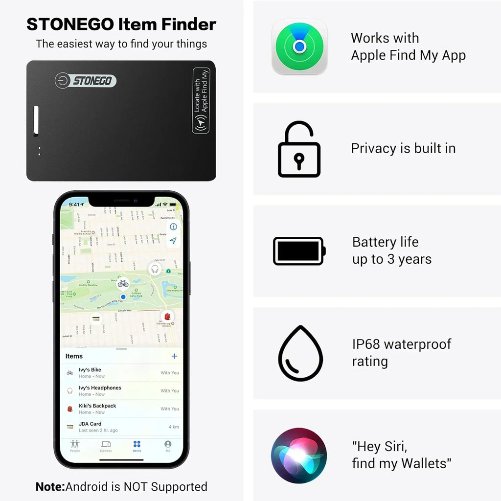 Ultra-Thin IP68 Waterproof GPS Tracker for Pets & Keys - Apple Find My (iOS)