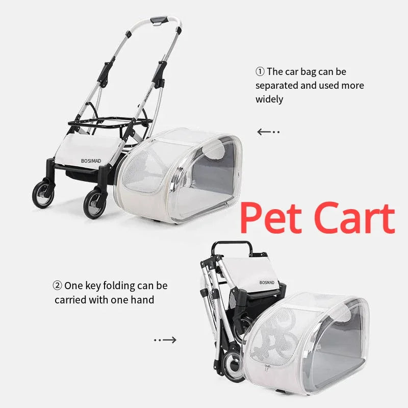Transparent-Panel Foldable Pet Stroller for Small & Medium Dogs