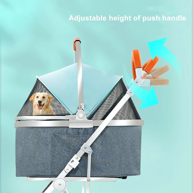 Customizable Pet Stroller with Detachable Stroller Rack & Pet Cage
