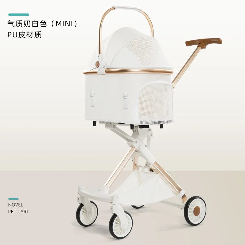 White High-View One-Click Foldable Pet Stroller for Small & Medium Dogs