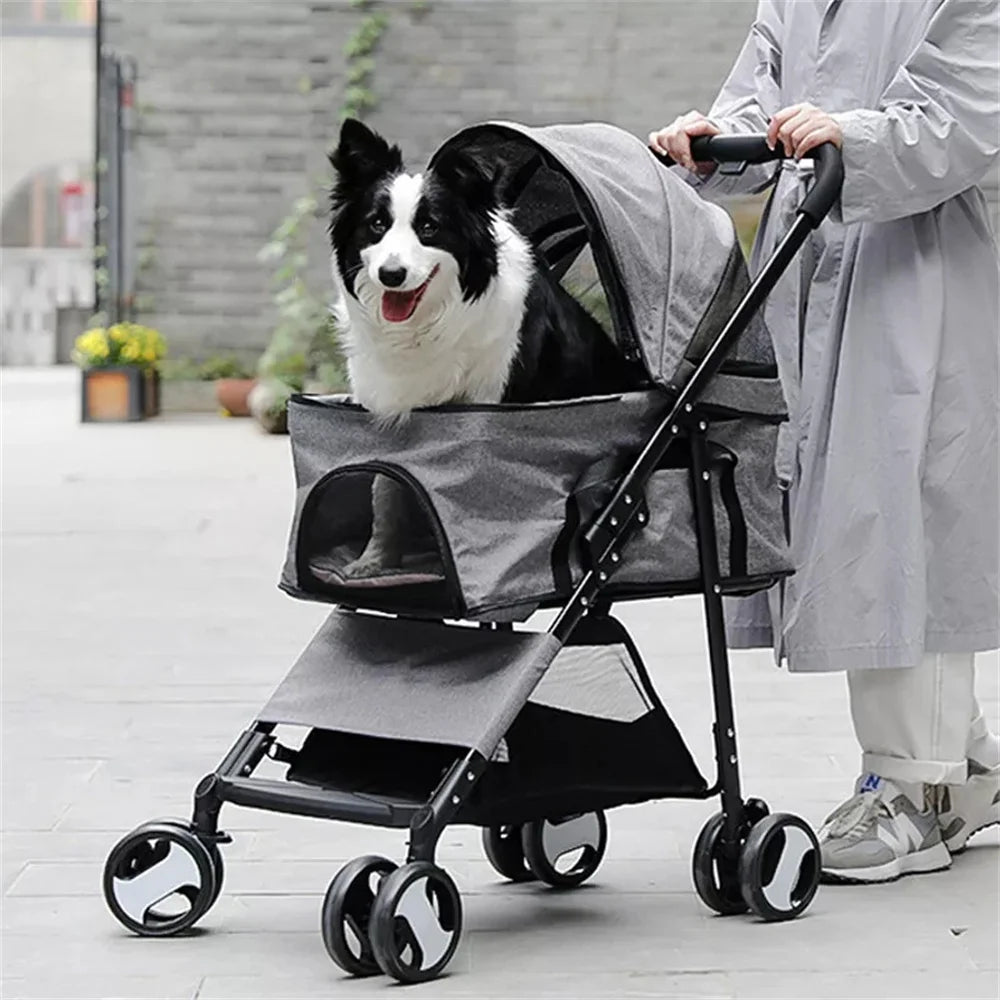 4-Wheel Pet Pram Buggy & Jogger Stroller with Rain Cover for Dogs & Cats