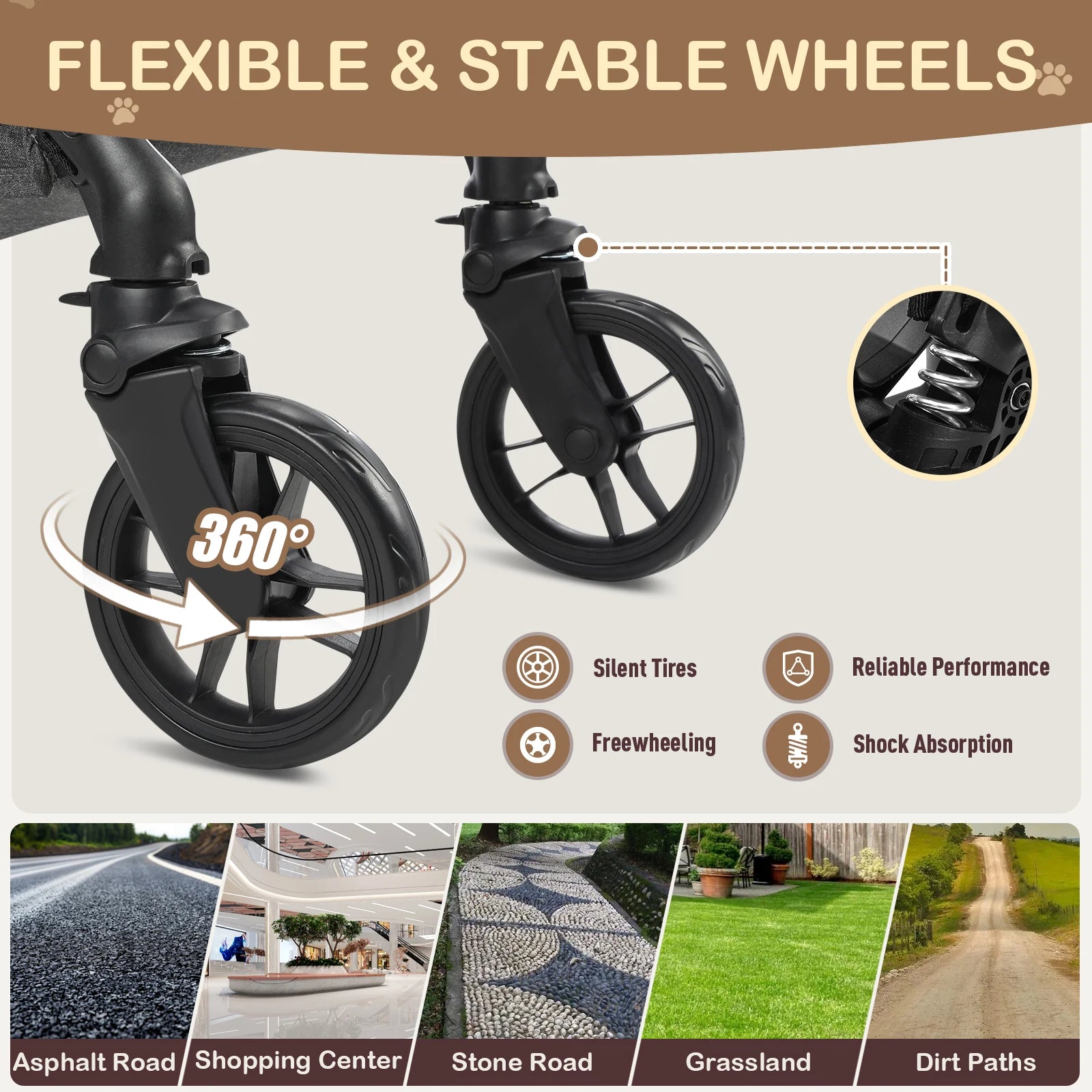 4-Wheel Pet Stroller with Detachable Carrier (Foldable, 50 lbs)