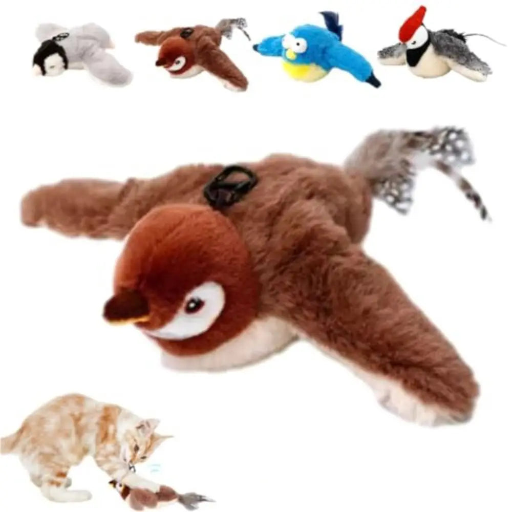 Touch-Activated Flapping Bird Cat Toy — Hangable USB Chirping Sparrow