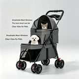 Folding Double Pet Stroller 4 Wheels Breathable Mesh Travel Carrier Wagon for 2 Small Dogs Cats Outdoor Walking