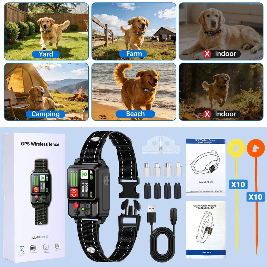 Orcleab IP67 Waterproof GPS Wireless Electric Fence for Dogs - Adjustable Outdoor