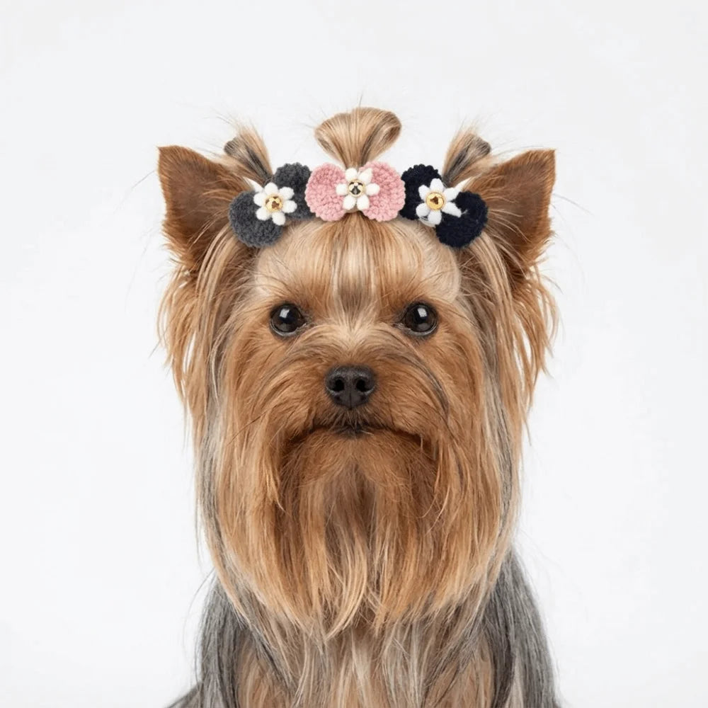 Yarn Bow Pet Hair Ties 12-Pack (Cute Style, Elastic, Various Colors)