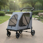 Foldable Large Dog Wagon Stroller with Breathable Mesh — Rolling Travel & Shopping Carrier