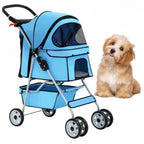BestOffice 4-Wheel Foldable Pet Stroller with Cup Holder for Small & Medium Dogs & Cats — Lightweight