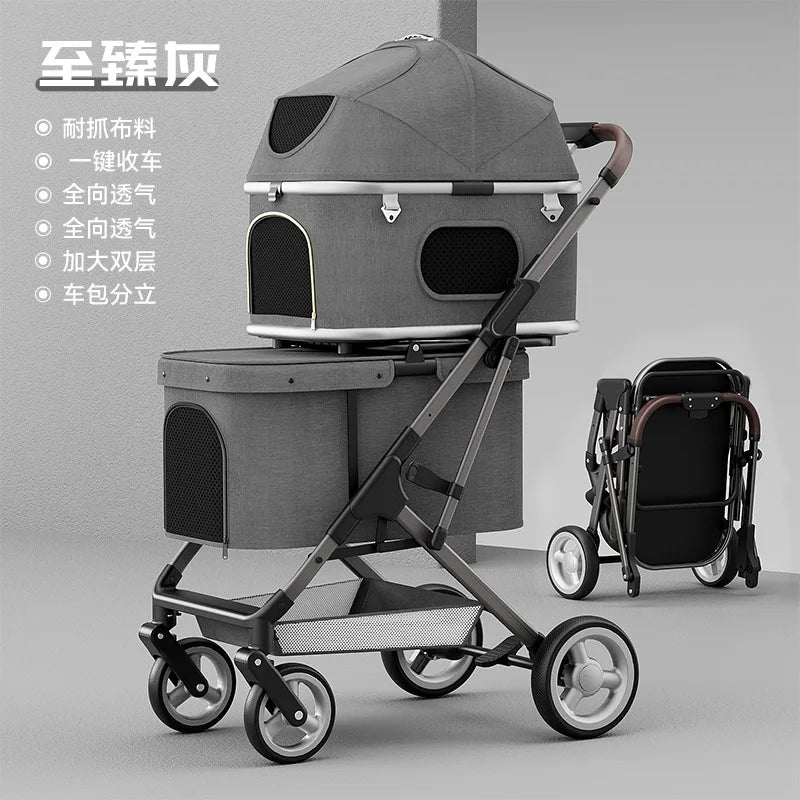 Double-Layer Foldable Lightweight Pet Stroller for Dogs & Cats — Portable Outdoor Travel Carriage