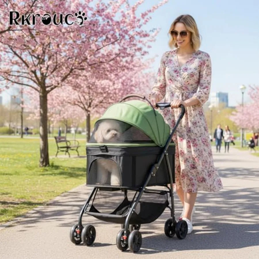 3-in-1 Multifunction 4-Wheel Folding Dog Stroller with Detachable Carrier