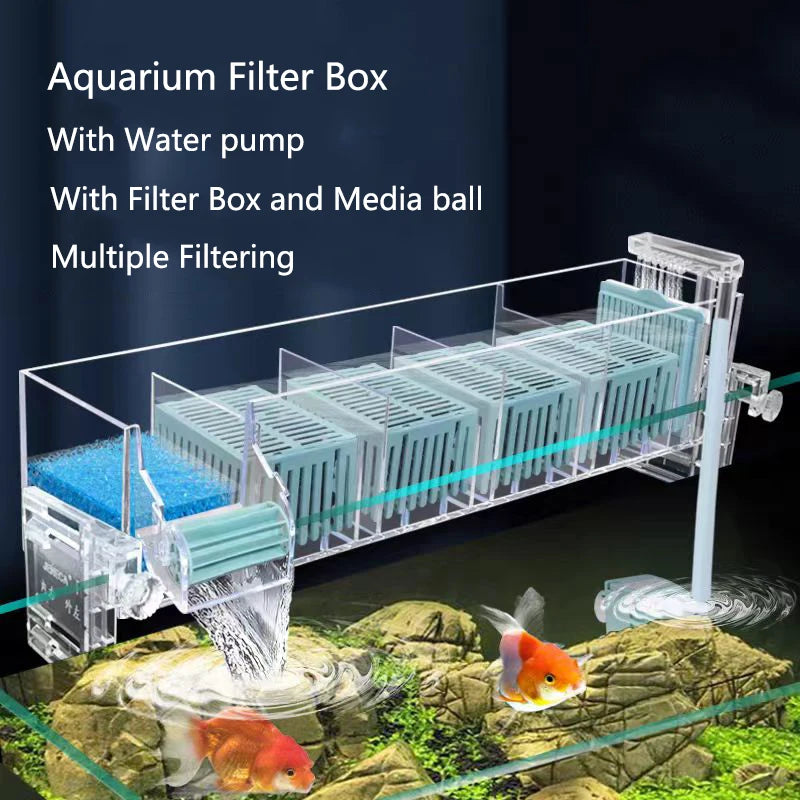 Wall-Mounted Waterfall Aquarium Filter Box (Silent, Built-In, Back Filter)