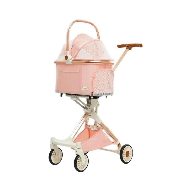 4-Wheel Foldable Pet Trolley with Detachable Carrier — Travel Bag, Cat Cart & Puppy Stroller
